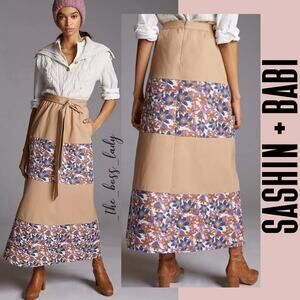 Sachin + Babi Anthropologie maxi skirt 10 tiered jacquard floral belted cotton
